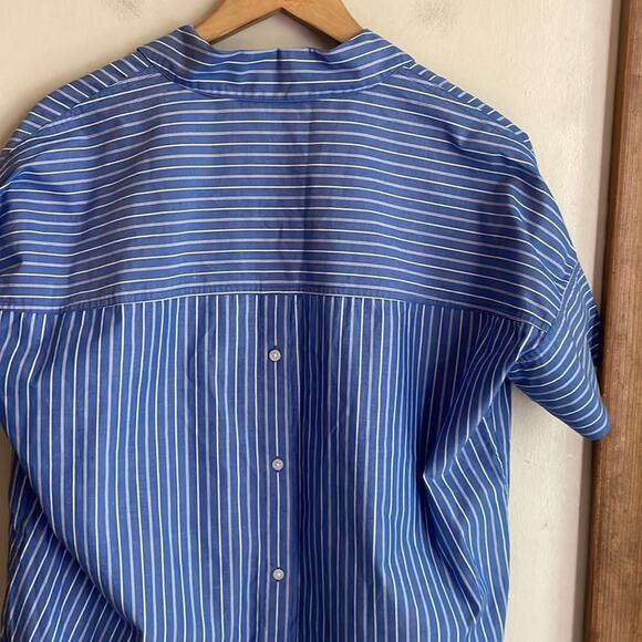 MADEWELL Courier Stripe Button Back Shirt In Midnight Sea - Picture 9 of 13